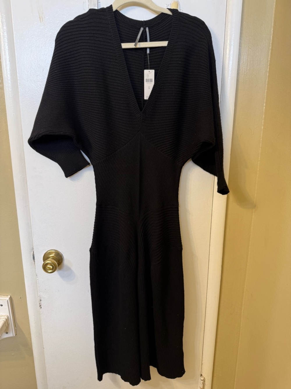 Anthropologie Black Smocked Waist Ribbed Sweater Dress Size M - Picture 6 of 13